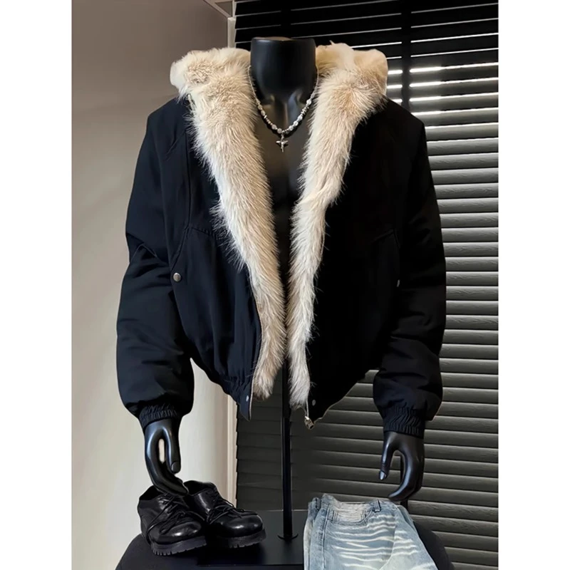 cleanfit毛领连帽座山雕棉服男冬季加厚短款棉衣美式复古夹克外套