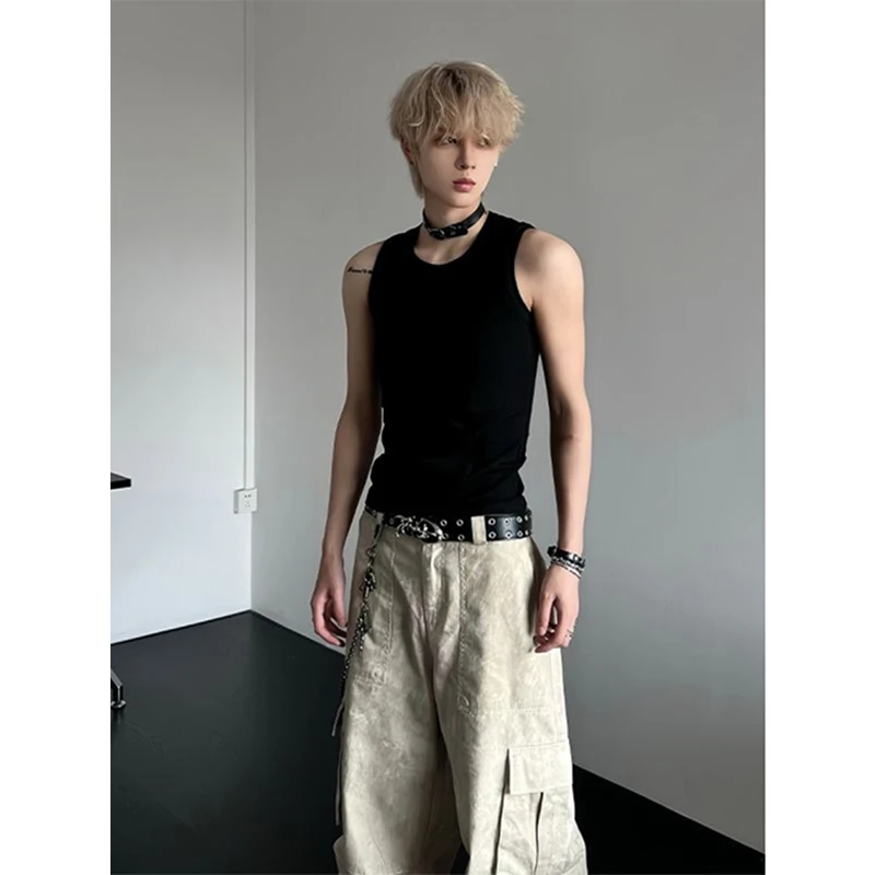 黑色跨栏运动背心男款夏季美式潮流重磅坎肩休闲户外健身无袖t恤