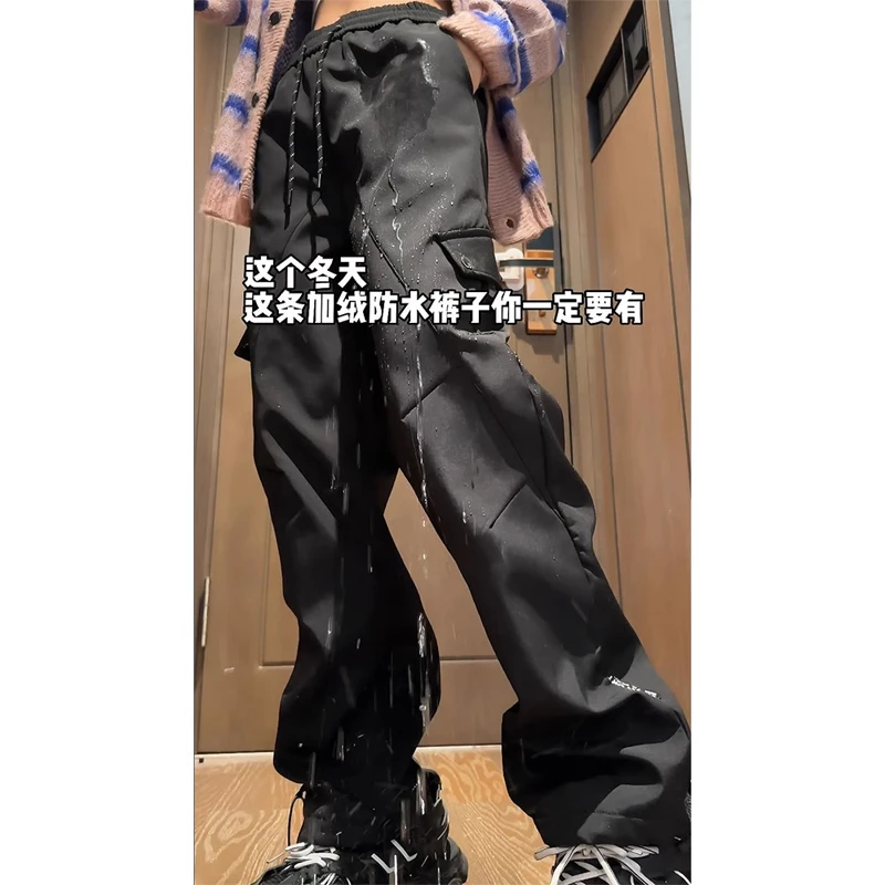 设计感防水冲锋裤男款冬季加绒美式机能风裤子高街工装登山滑雪裤
