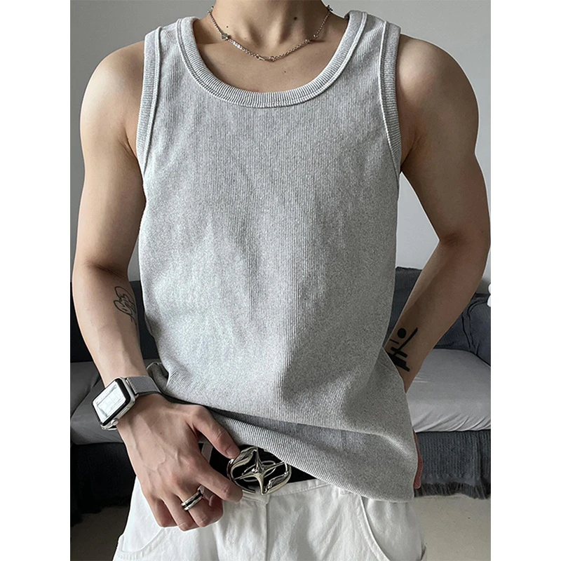灰色美式重磅螺纹背心男款夏季潮流无袖t恤复古运动健身跨栏汗衫