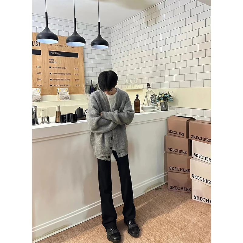 cleanfit灰色针织开衫外套男潮高级感慵懒风毛衣韩系风格穿搭秋季