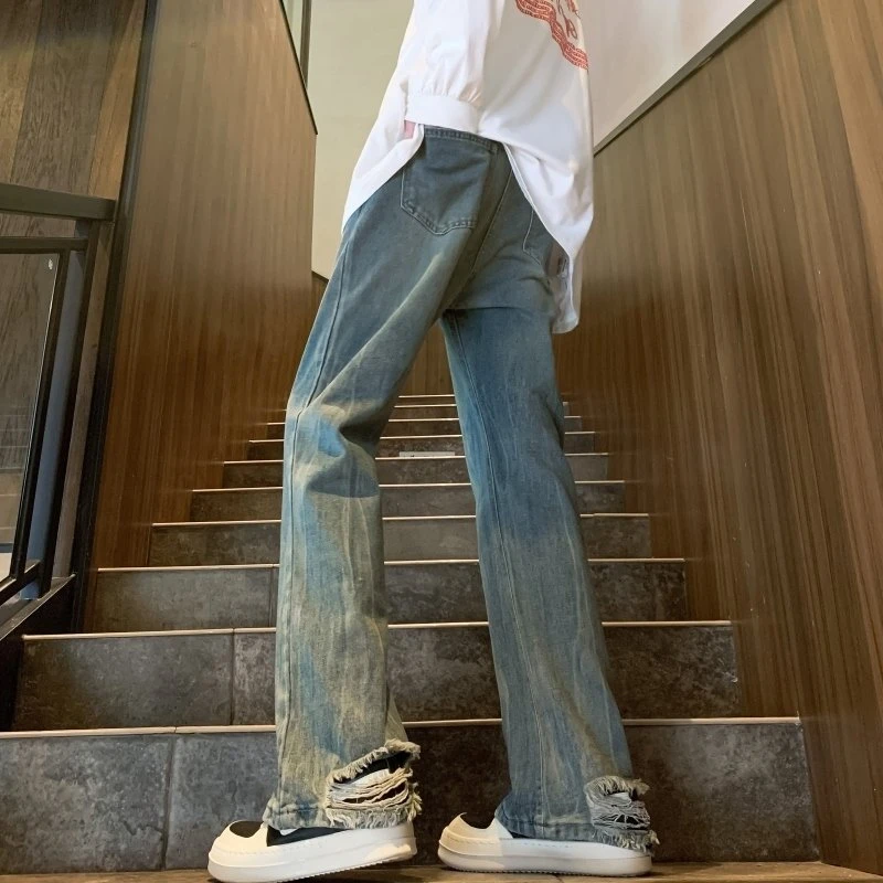 美式vibe微喇牛仔裤男款潮牌痞帅高街裤子复古潮流垂感直筒喇叭裤