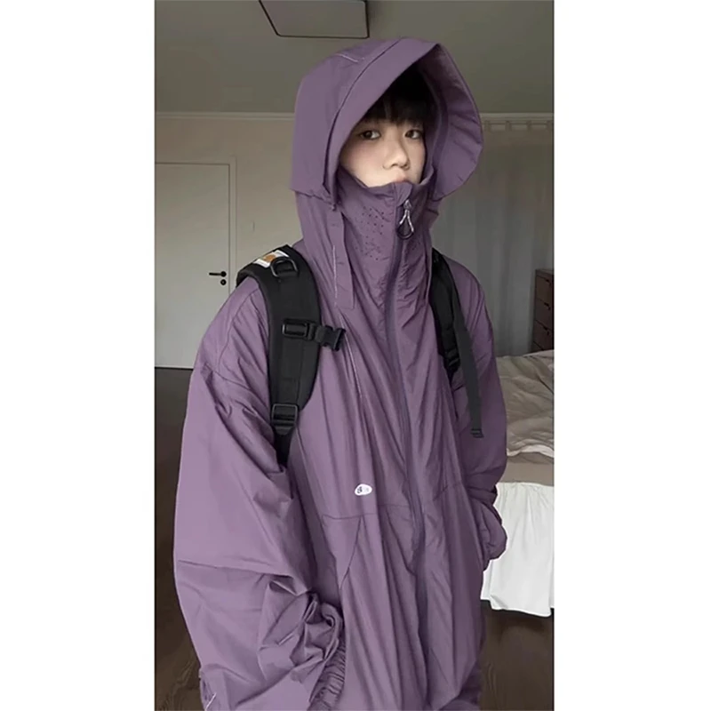 紫色连帽透气防晒衣男生夏季薄款冰丝休闲外套户外速干防晒服夹克