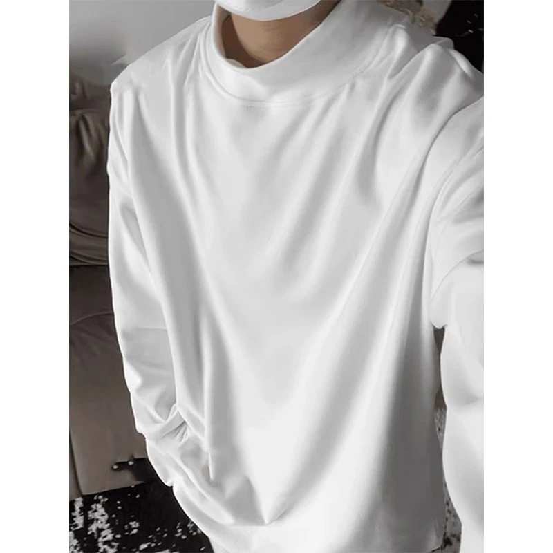 半高领德绒打底长袖T恤男秋冬季高级感穿搭欧美高街潮牌内搭上衣