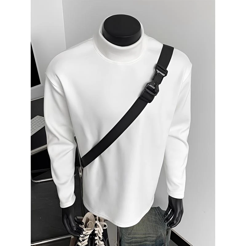 cleanfit白色高领德绒打底衫男秋冬季美式高级感潮流内搭长袖t恤