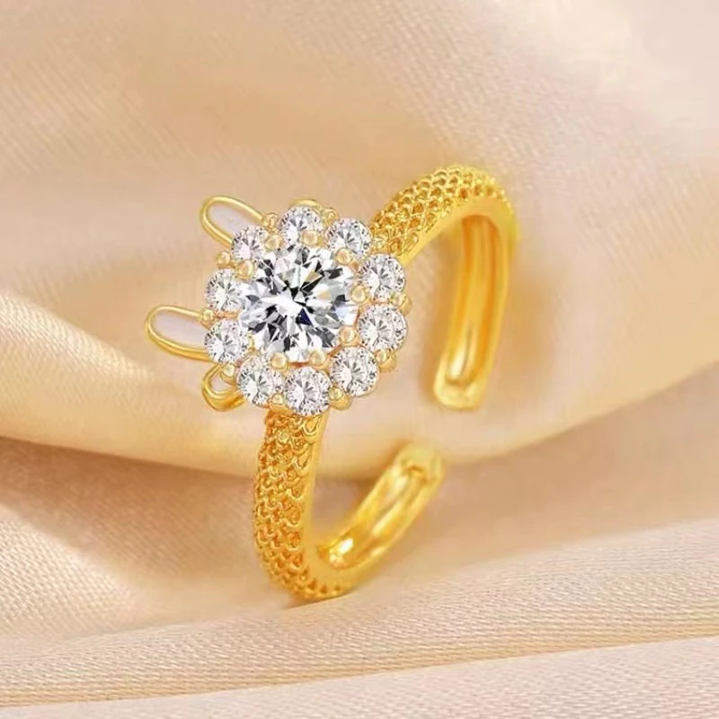 铜合金合成锆石戒指 转转好事龙戒指女气质本命年龙可调节指环