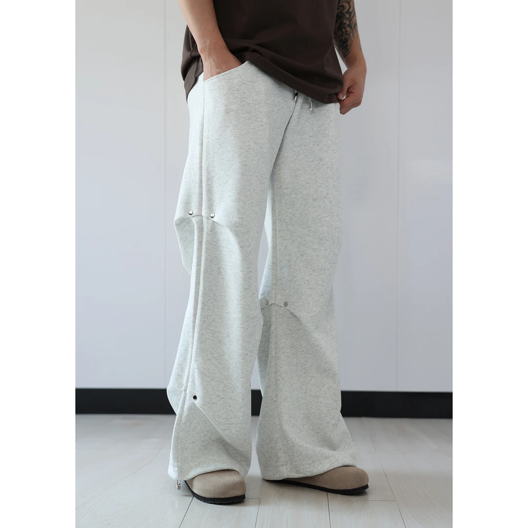 ZHUZIWEN铆钉褶皱休闲直筒宽松阔腿卫裤百搭