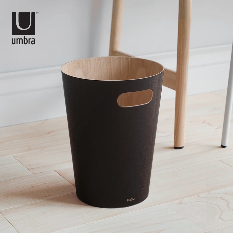 UMBRA/犹伯瑞创意木纹垃圾桶大容量卧室客厅收纳桶卫生间简约颜值