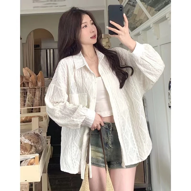 7.8梦编号对应衣服 显瘦懒风百搭衬衫春夏纯色纹理感舒适透气上衣