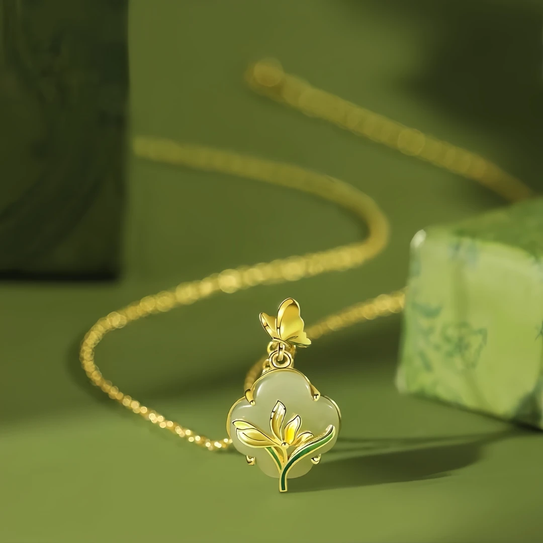 钛钢项链 四叶花平安扣项链女国风小众复古时尚不掉色锁骨链首饰