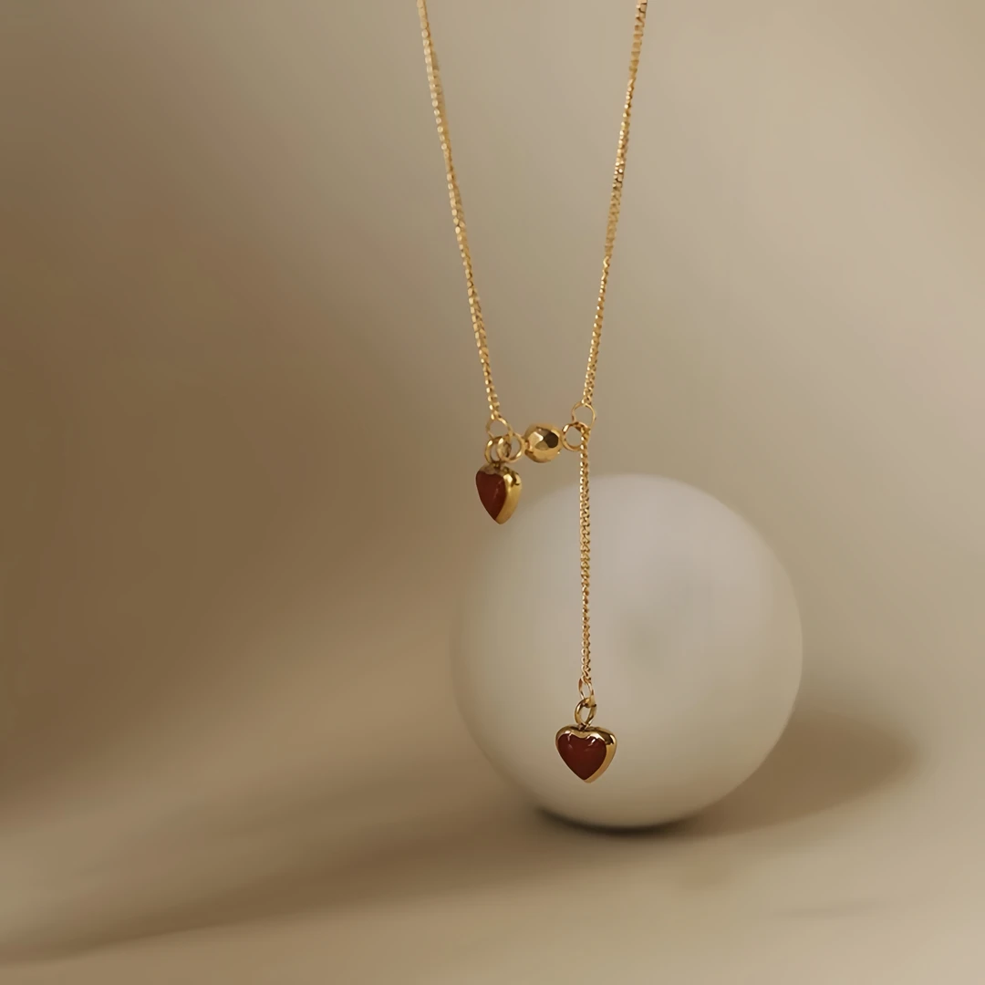 钛钢项链 红色爱心流苏项链女秋冬气质甜美百搭不掉色新年锁骨链