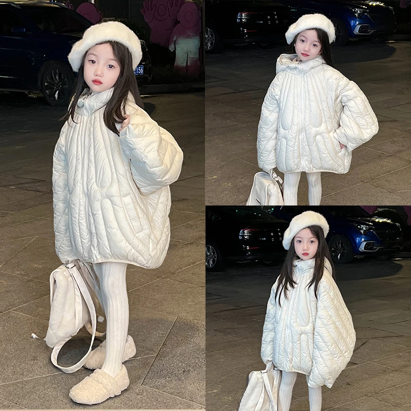 白色外套女童秋冬2024新款儿童韩版加厚羽绒棉服女孩韩系冬季加厚