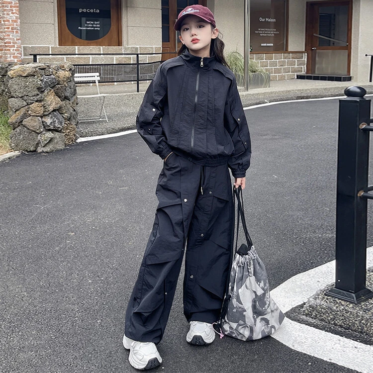 女童潮范女童时尚冲锋衣套装2025新款洋气时髦中大童春秋款工装裤