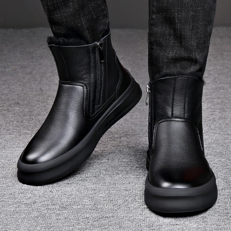 高帮马丁靴男冬季真皮皮毛一体棉皮靴保暖加厚雪地靴男士厚底男靴