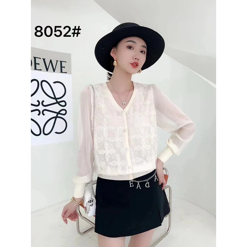 2024早秋PL新品纱袖款式蕾丝气质短款时尚镂空镂空夏季百搭小香风