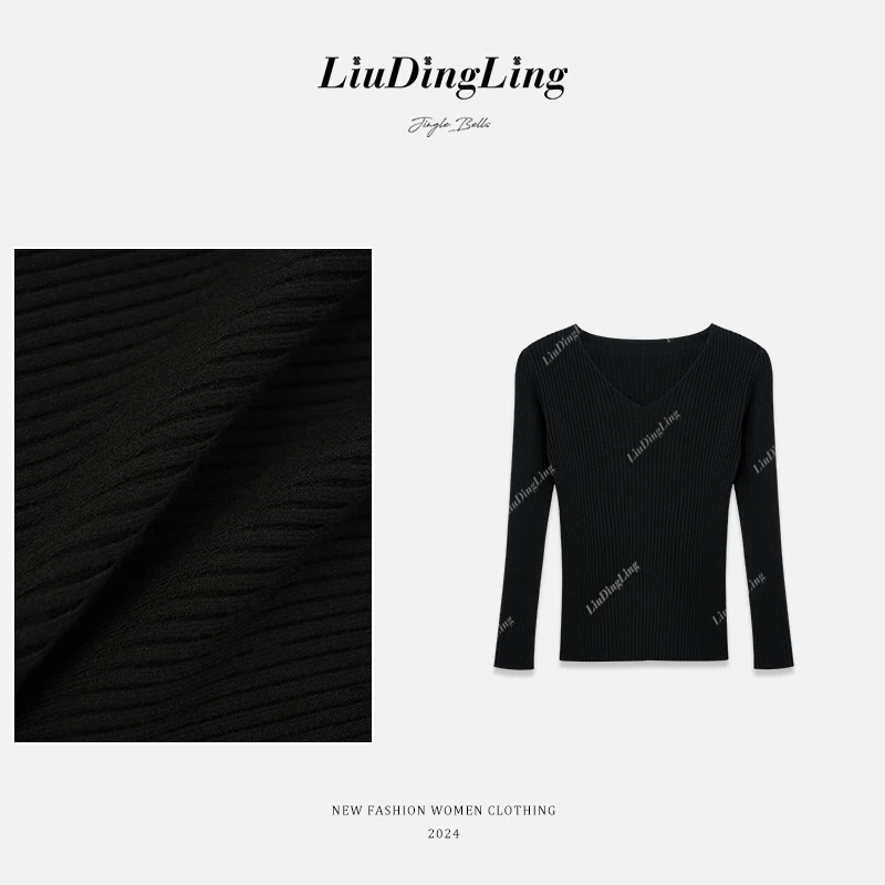 10791针织衫女V领外穿橘黄秋季新款韩版网红套头心机长袖修身