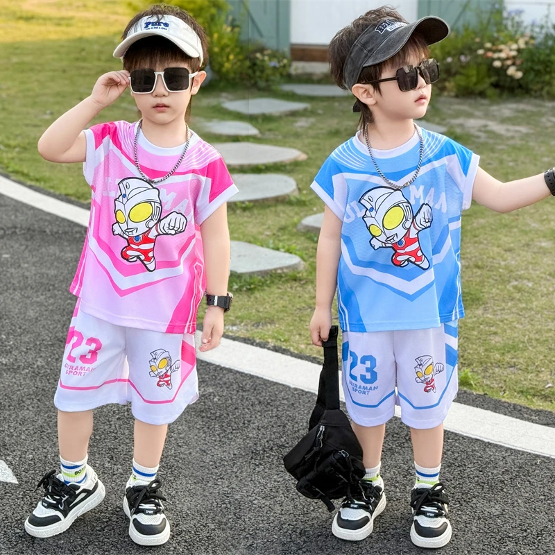 男童夏季速干薄款奥特曼无袖套装2024新款小童套装