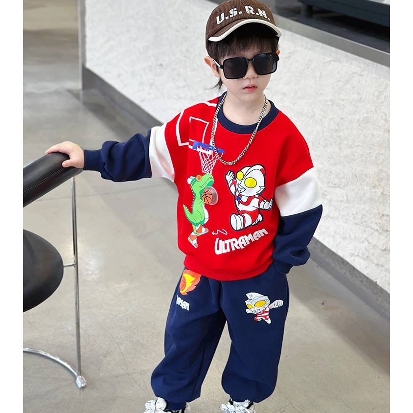 男童奥特曼套装2024新款长袖棉质恐龙篮球款儿童休闲运动套装