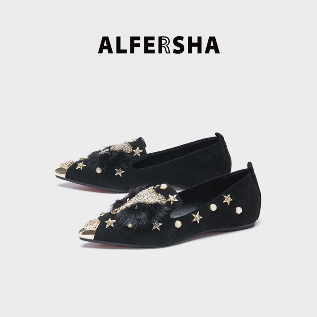 阿芙莎手工鞋8101秋季新款平底狐狸头单鞋