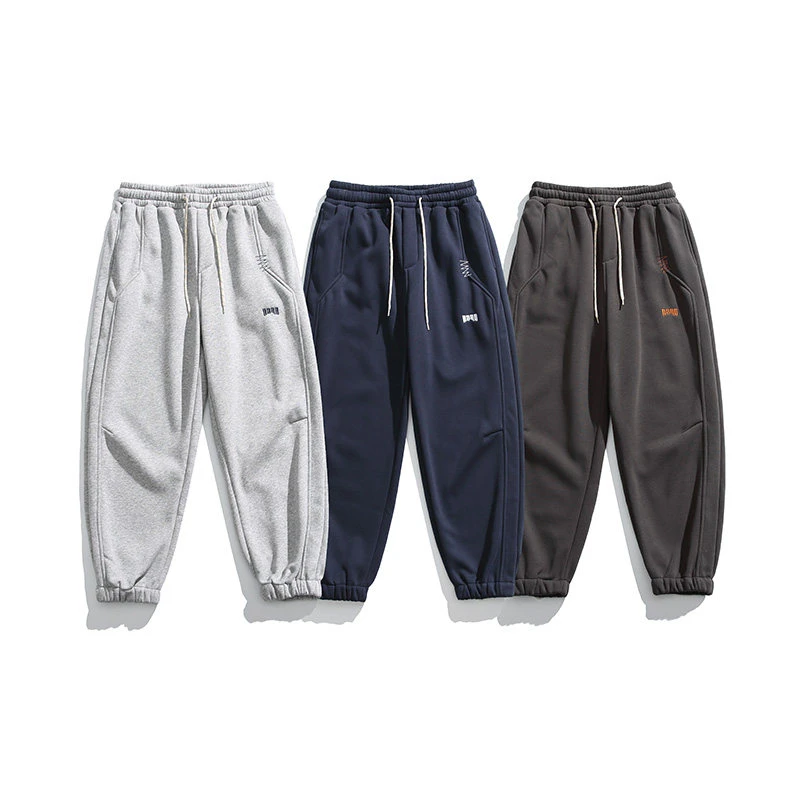 2023冬款日系原创加绒加厚束脚裤刺绣运动卫裤百搭休闲裤子男