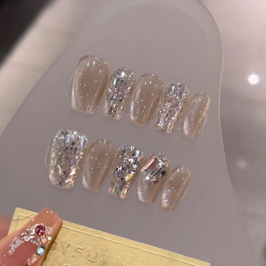 【雪松林影】简约纯欲穿戴式卸甲片闪钻手工定制穿戴甲