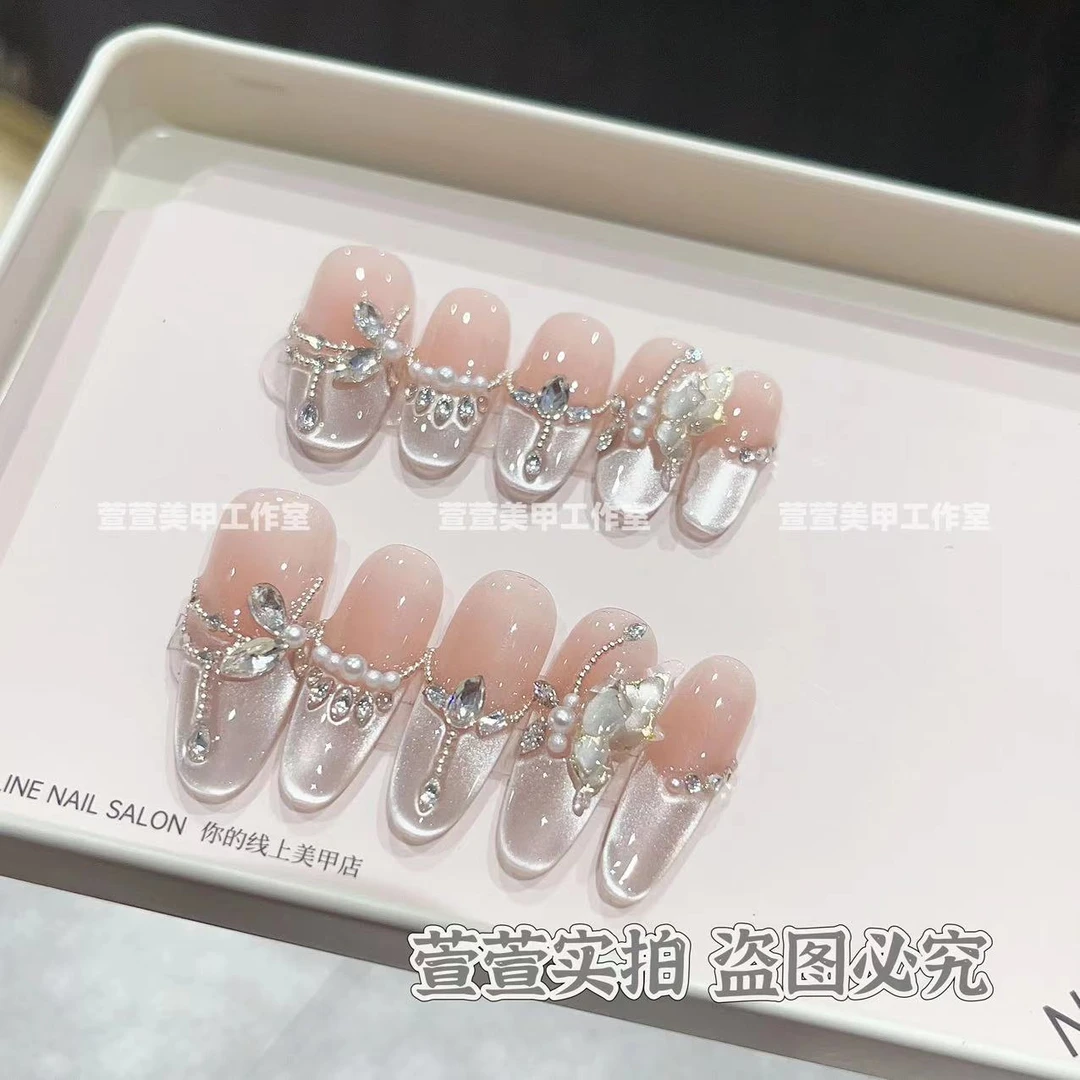 【蝶舞飞扬】手工穿戴甲秋冬显白指甲贴光疗甲美甲贴10片装