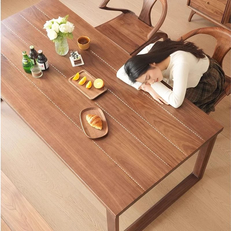 【可订制】莫比恩黑胡桃木餐桌日式纯实木小户型白蜡木会议茶桌长方