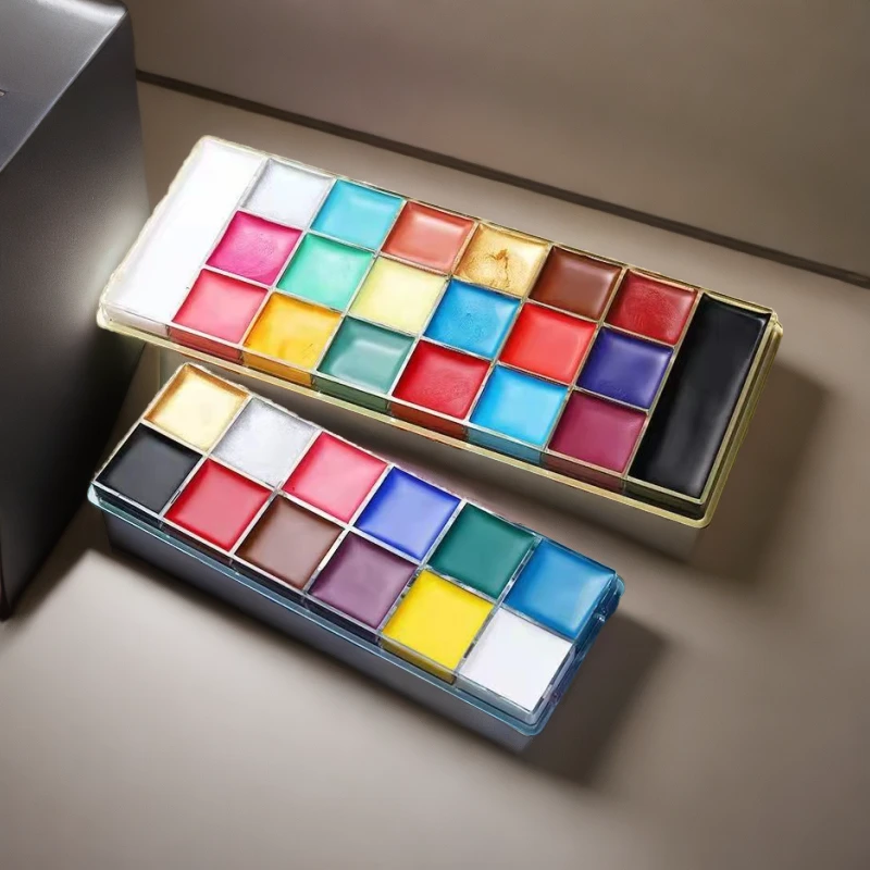 12色人体彩绘荧光舞台妆花汇演带笔刷闪粉白色变色珠光蓝色彩虹