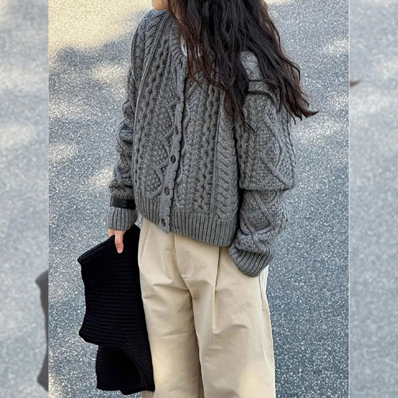 慵懒风麻花开衫毛衣女秋冬2024新款软糯宽松法式休闲长袖针织外套