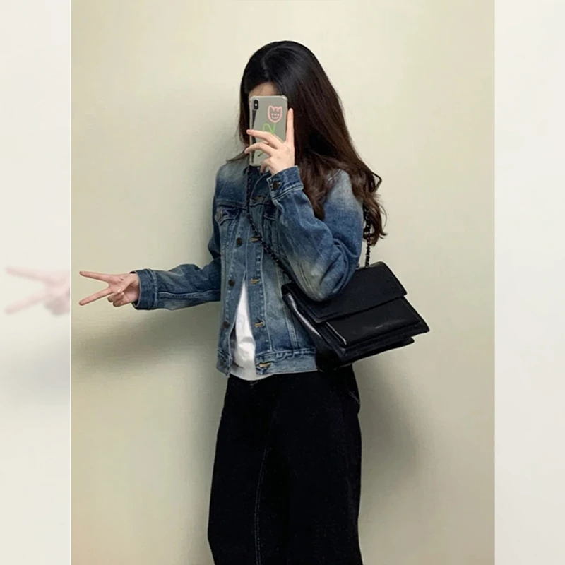 宽松休闲蓝色牛仔外套女秋冬2024新款复古夹克设计感小众长袖上衣