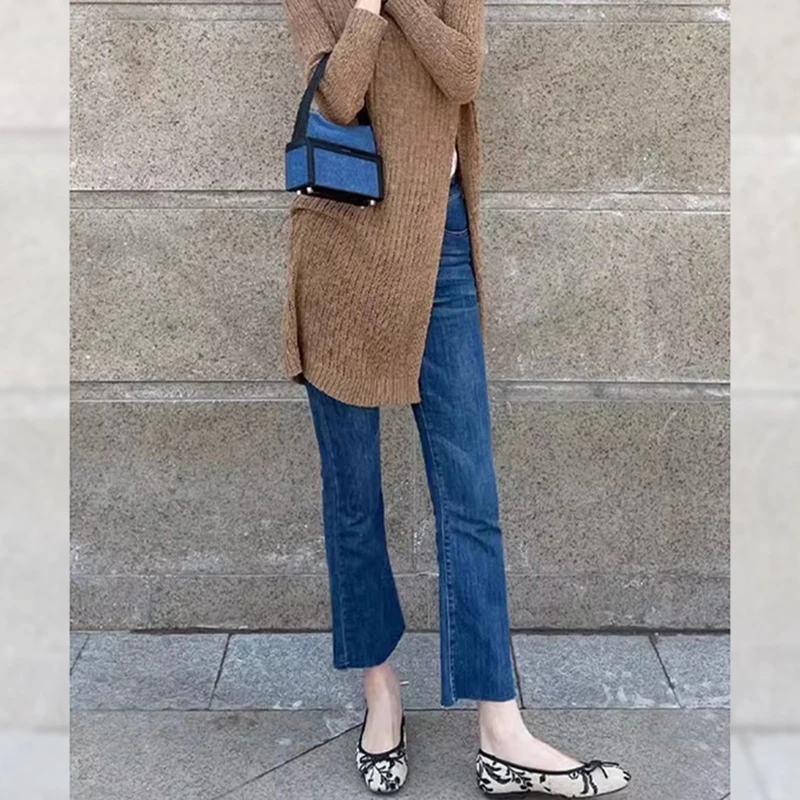 气质高腰九分牛仔裤秋装新款女士时尚百搭港风chic复古微喇叭裤子