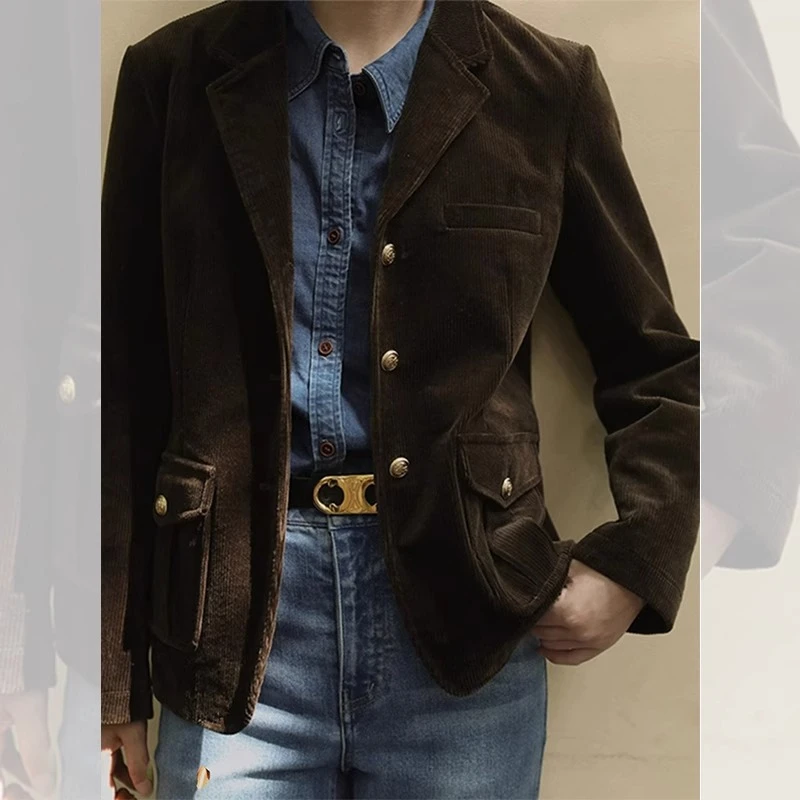 气质高级感西装外套早秋新款别致气质灯芯绒上衣职业西服宽松显瘦