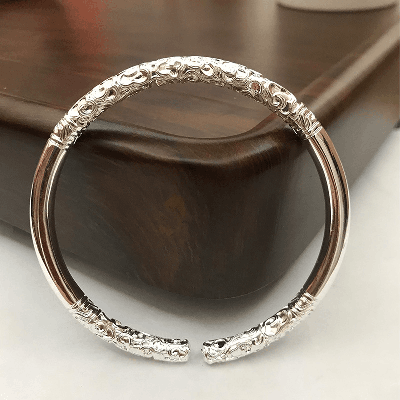 足银手镯 817如意金箍棒足银9999复古个性霸气实心祥云开口手环