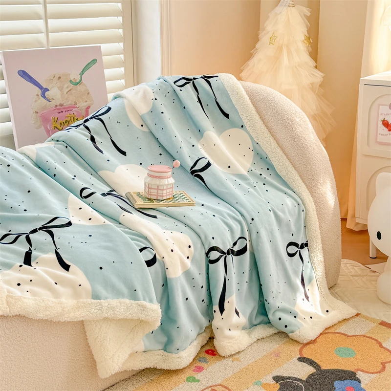加厚双层羊羔绒牛奶珊瑚绒毛毯冬季保暖办公室午睡毯沙发盖毯披肩