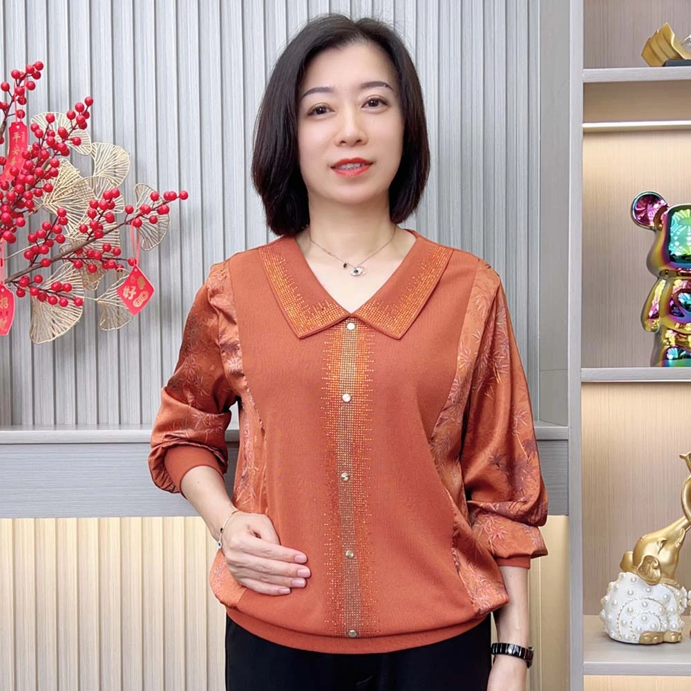 2024秋季新款洋气时尚中老年妈妈装百搭宽松显瘦气质大码长袖上衣