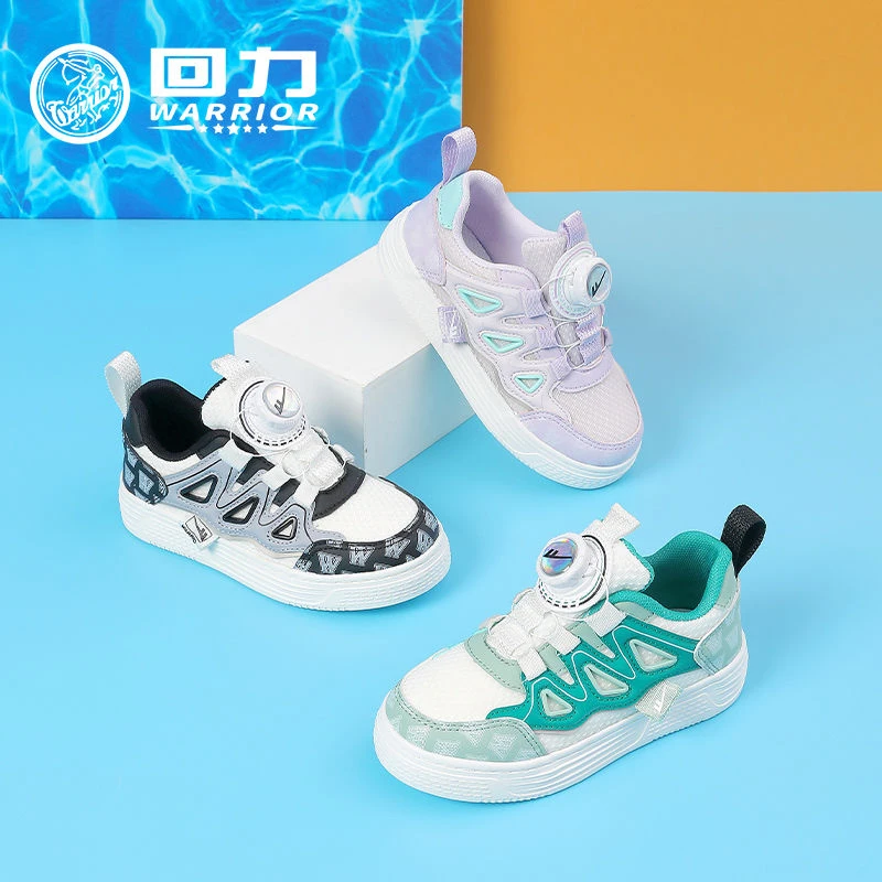 Warrior/回力1546秋季款中大童皮面旋转扣休闲鞋儿童时尚百搭板鞋