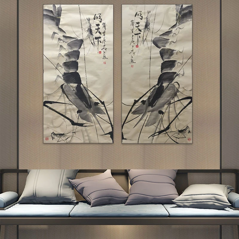 品-何江熊挑战吉尼斯大作《顺天下》左右一对墨虾墨宣纸作品收藏