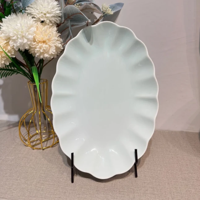 梧之栗南瓜影青11英寸微瑕鱼盘1个装