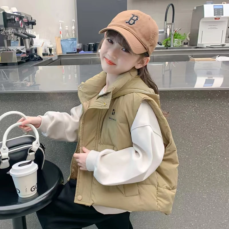 羽绒马甲时尚儿童带帽幼儿园加厚外穿百搭马夹保暖背心潮小女孩