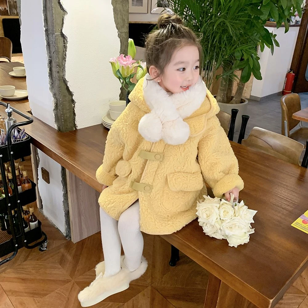 女童外套秋冬款加厚加绒2023新款时髦洋气毛毛衣上衣羊羔绒大衣潮