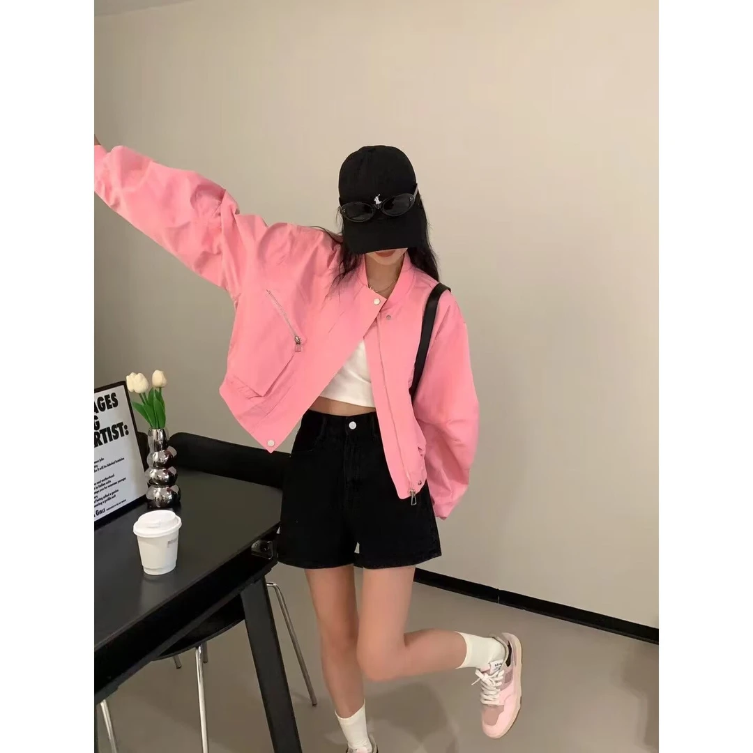 早秋韩式宽松显瘦短款棒球服外套2024新款显瘦工装上衣休闲时尚