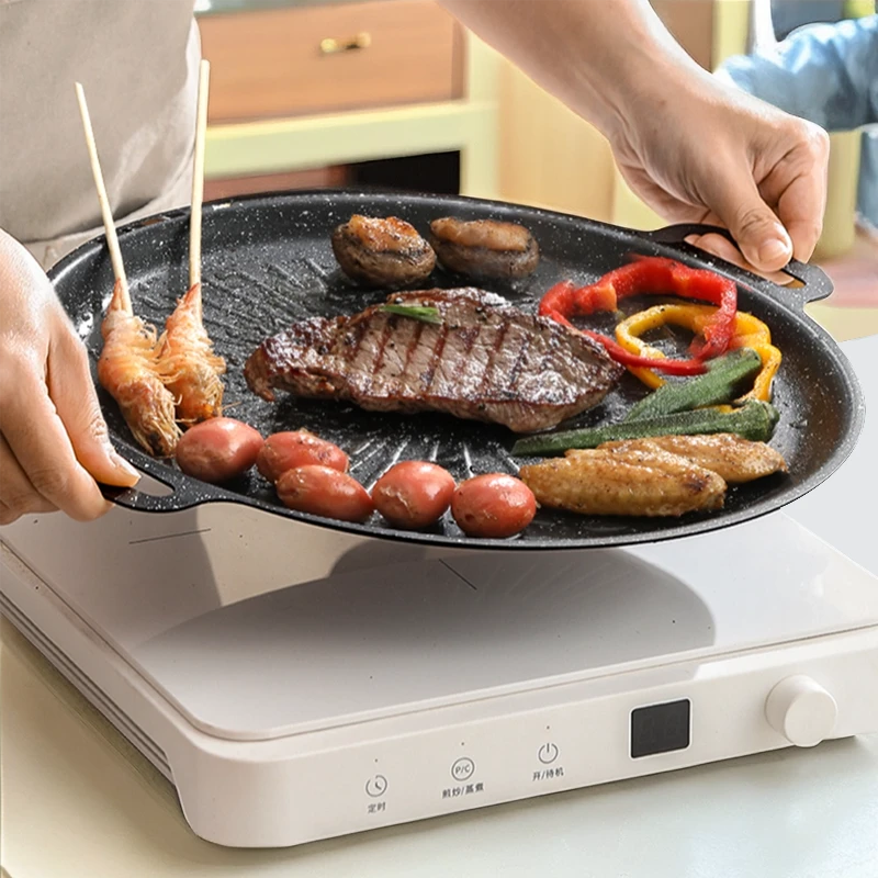 户外烤肉盘卡式炉麦饭石烤肉锅家用烧烤盘韩式铁板烧电磁炉煎烤盘