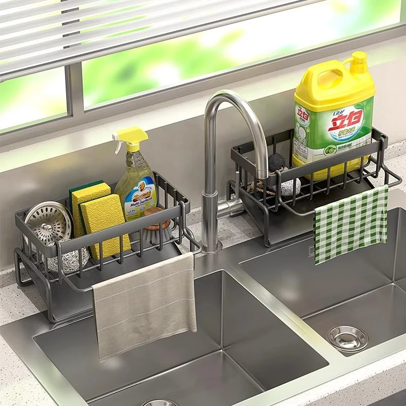 厨房置物架水槽抹布沥水架水龙头水池洗碗洗洁精钢丝球收纳架神器