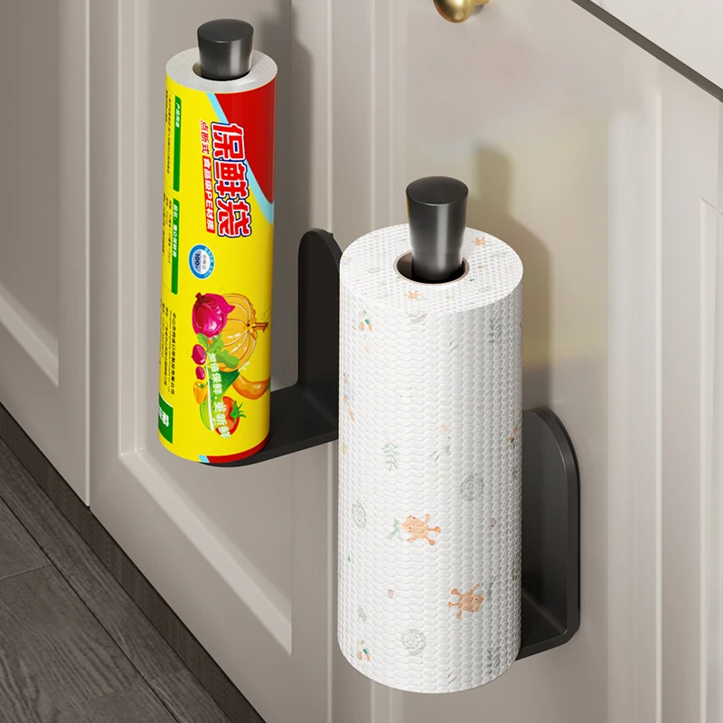 厨房置物架免打孔橱柜保鲜袋置物架壁挂式家用抹布保鲜膜收纳挂架