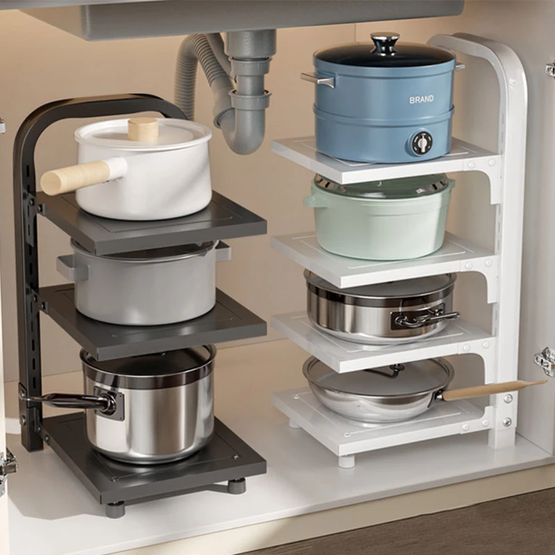 厨房锅具收纳架多层锅架置物架家用可调节下水槽橱柜分层放锅架子