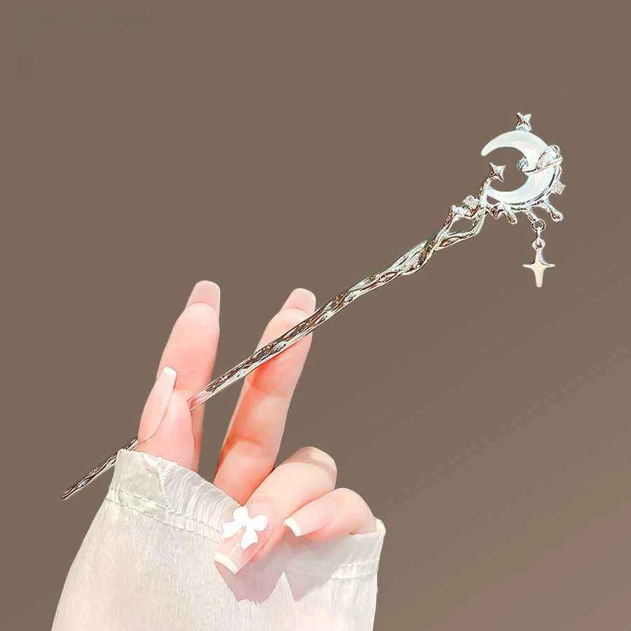 新中式个性月亮发簪女新款气质高级感盘发簪子现代简约日常盘发钗