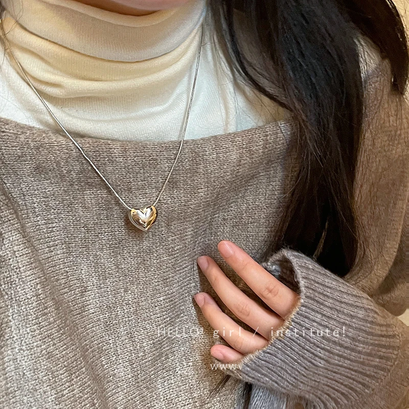 合金项链 爱心卫衣项链女配饰冷淡风蛇骨链高级感法式气质毛衣链