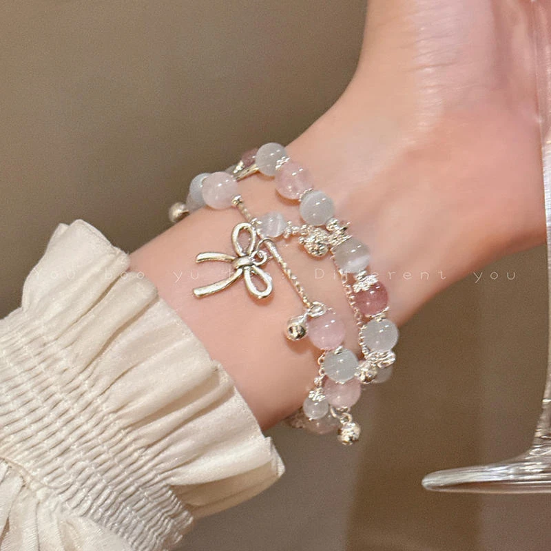 合金手链 猫猫石蝴蝶结爱心手链女ins手串2025新款高级感串珠手饰