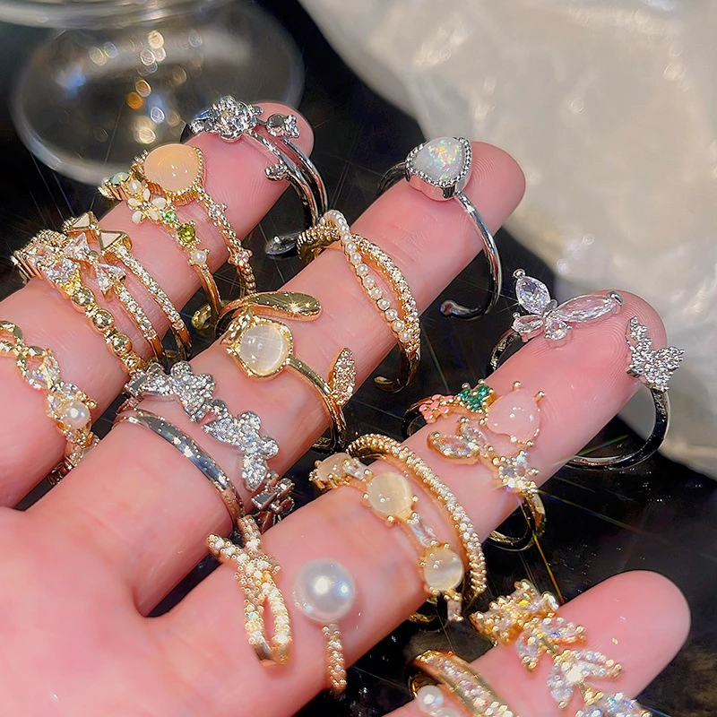 合金戒指 双层轻奢超闪爱心戒指女ins风高级设计感开口食指戒指环