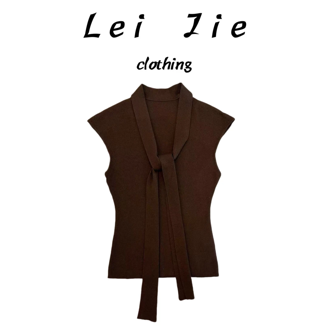 【Lei Jie】巴素兰简约纯色系带上衣1078